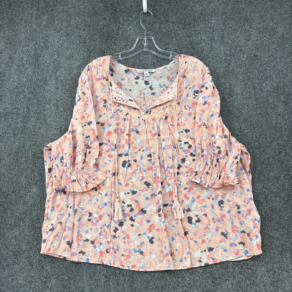 Zac & Rachel Pink and Blue Floral Blouse Women’s Plus 3X Artsy Peasant - Picture 1 of 10